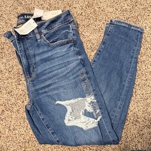 American Eagle Outfitters Women's Blue Ripped Skinny Jeans